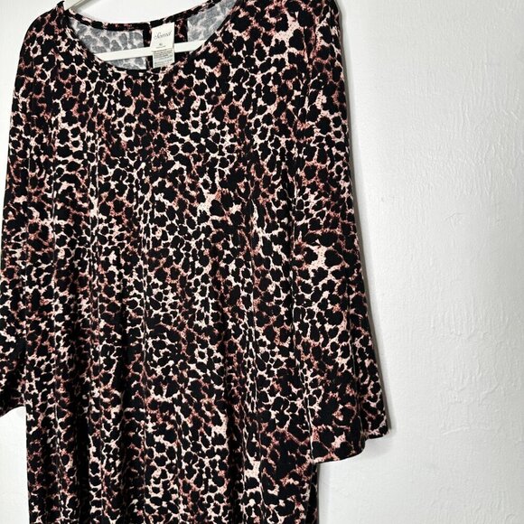 Soma Tunic Top Women XL Brown Soft Jersey Split Back 3/4 Sleeve Animal Print - Picture 2 of 7